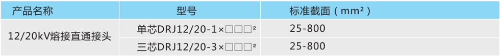 電纜熔接直通接頭產(chǎn)品型號
